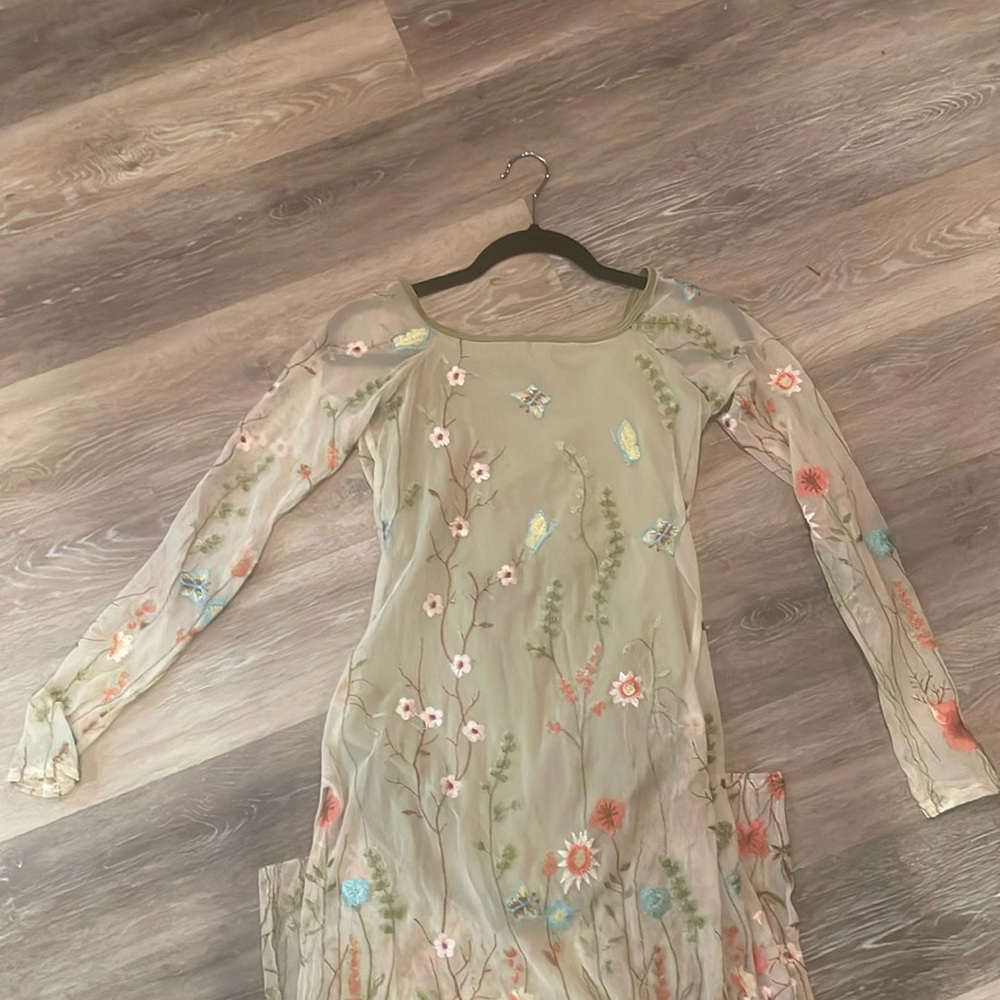 Curtain call dance costume. leotard covered by long,sheer dress.